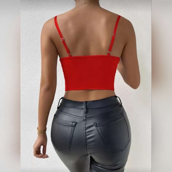 TOP RED Sleeveless floral lace top tube top bustier vest corset top red summer - Picture 9 of 14